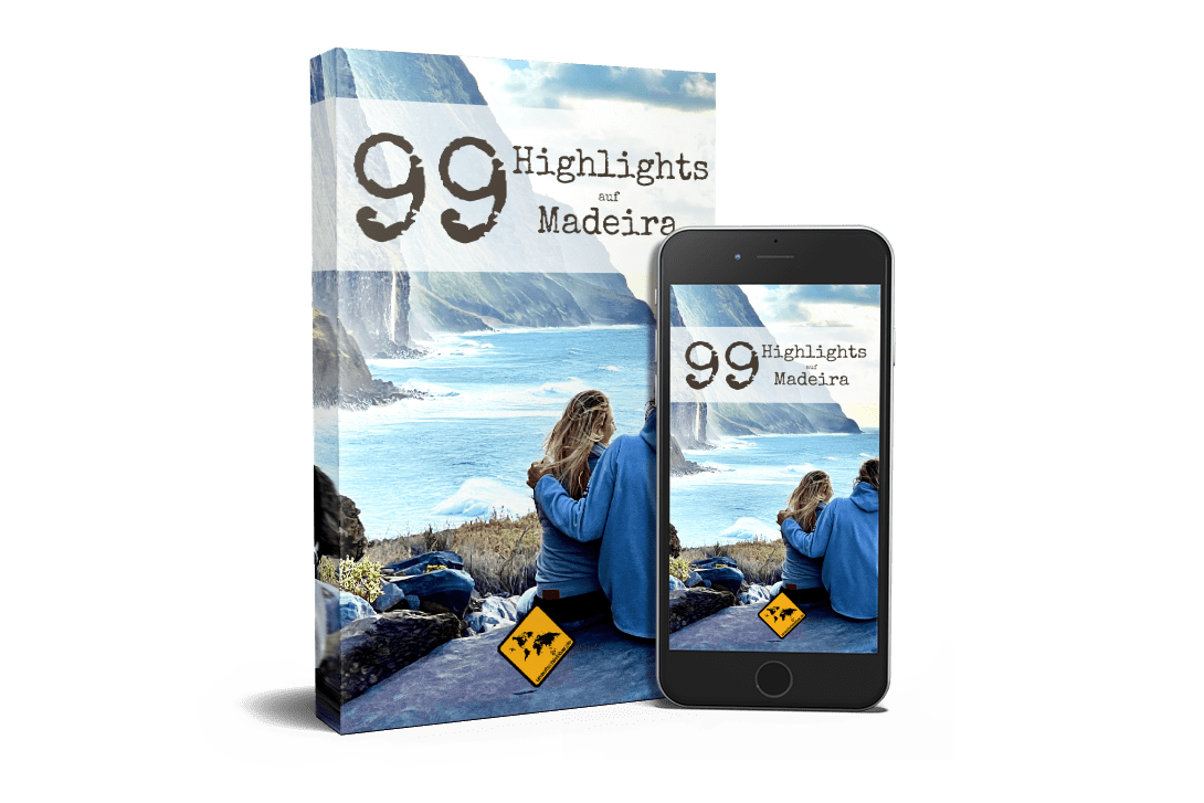 Originalabbildung des E-Books 99 Highlights auf Madeira mit Buchcover und Smartphone-Ansicht.